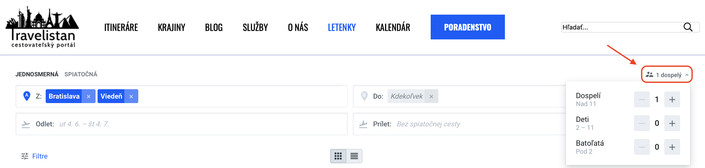 Návod ako vyhľadávať letenky na Travelistane